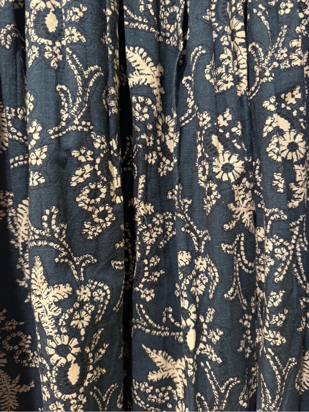 THE GREAT. Navy and White Floral Smocked Midi Skirt - Picture 4 of 5